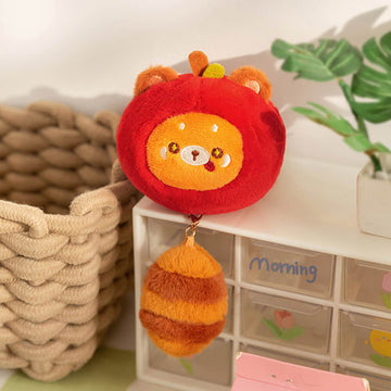 Apple Red Panda Plush Bag Charm, Stuffed Animal Keychain